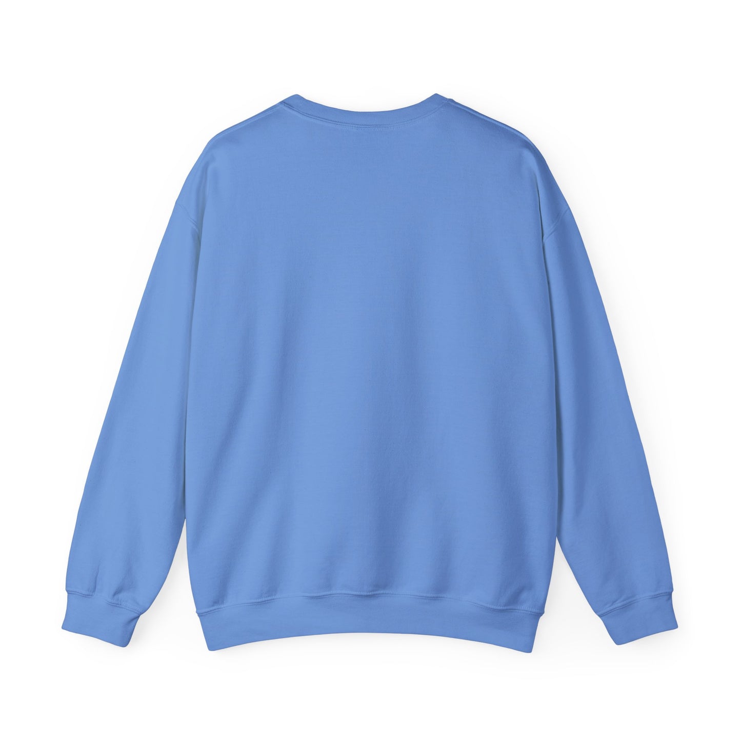 A Unisex Crewneck Sweatshirt by Printify, "Courage is Contagious | Protest," in plain light blue, is laid flat and viewed from the back—featuring long sleeves and ribbed cuffs for timeless, inspirational style.