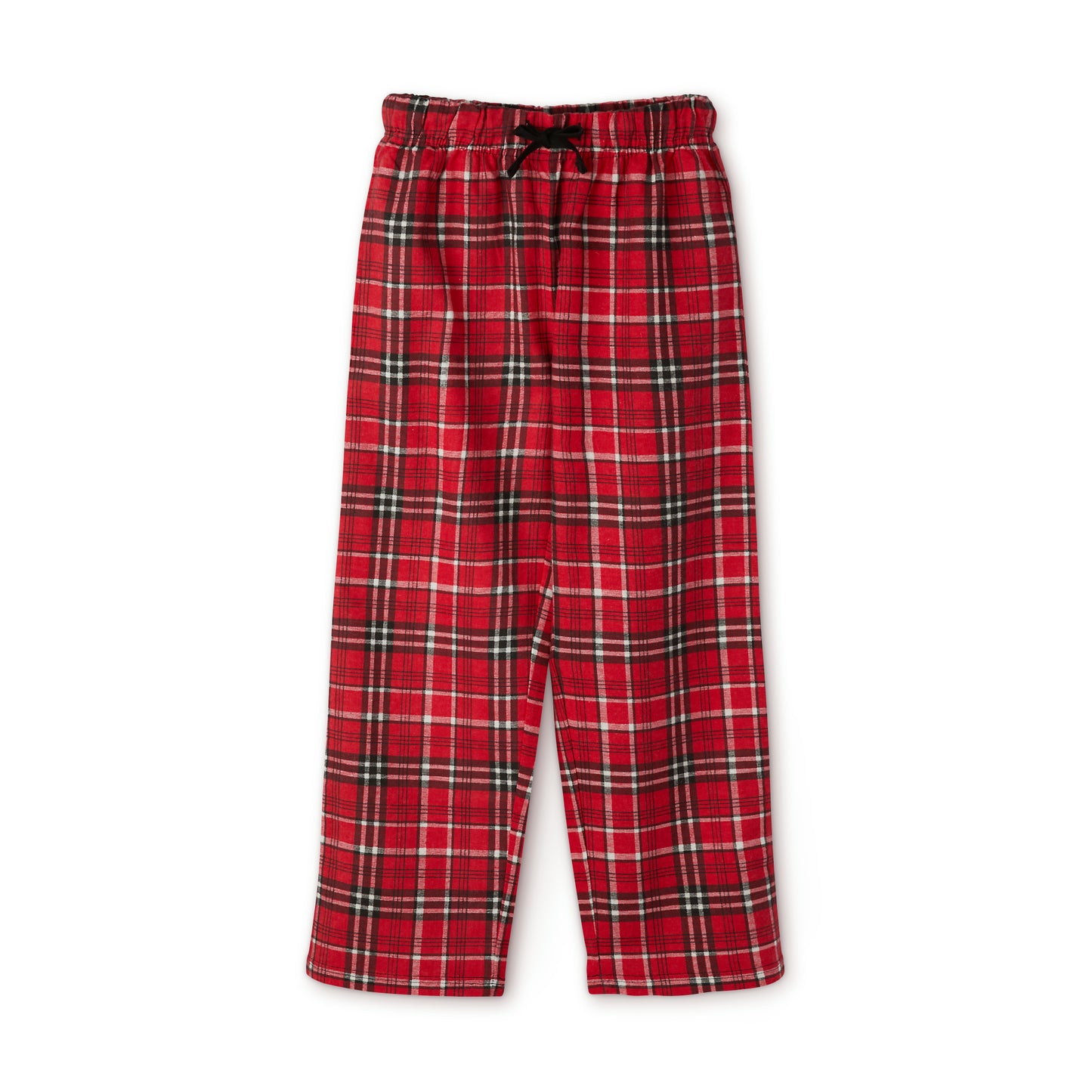 A red and black plaid Youth Holiday-Gnome Long-Sleeve Pajama-Set made of 100% cotton by Printify.