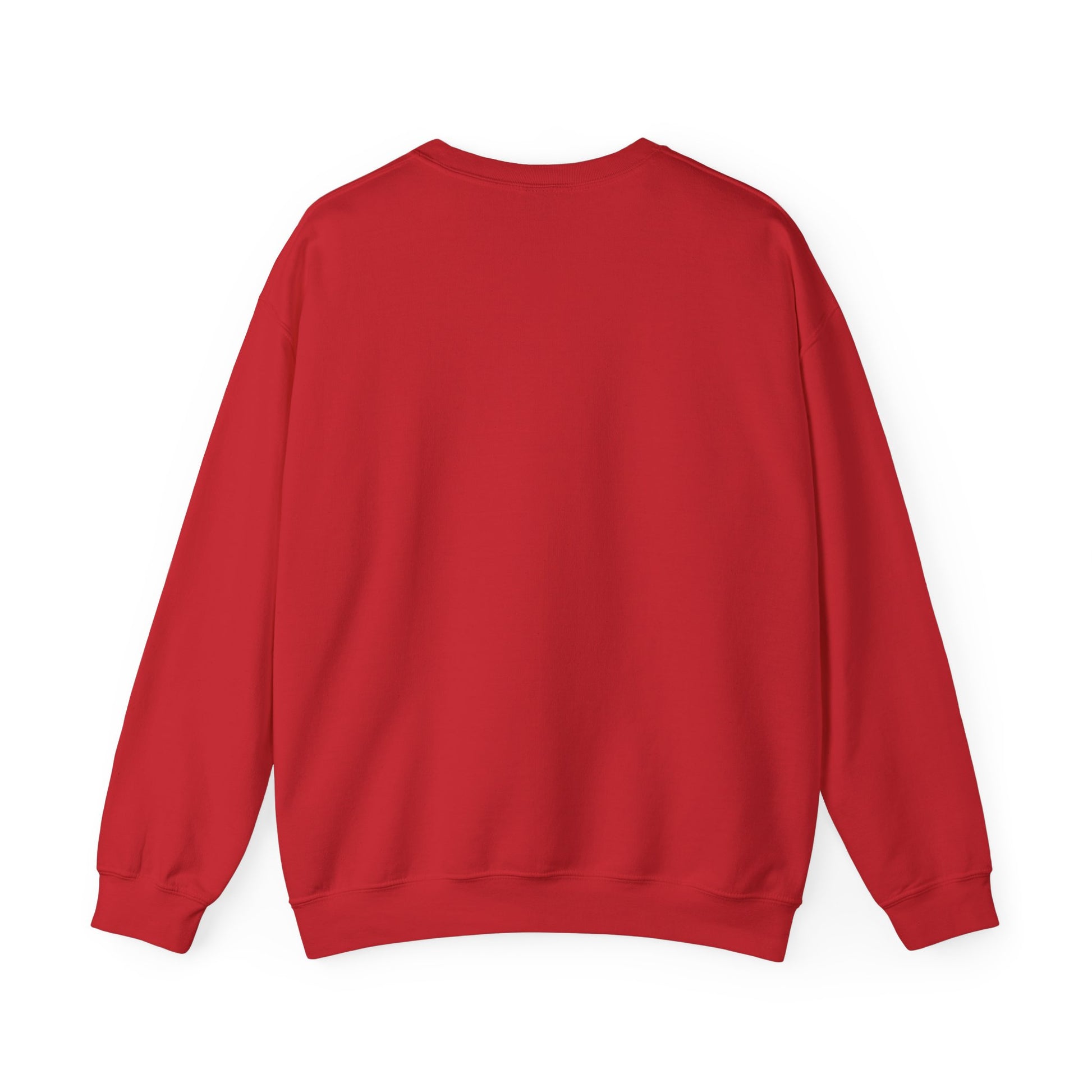 The Unisex Crewneck Sweatshirt: Courage is Contagious | Protest by Printify, shown from the back in plain red with long sleeves and ribbed cuffs and hem, is perfect for those seeking inspirational clothing.