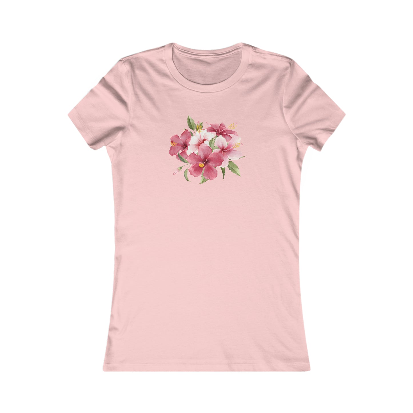 Flat front view of the pink t-shirt