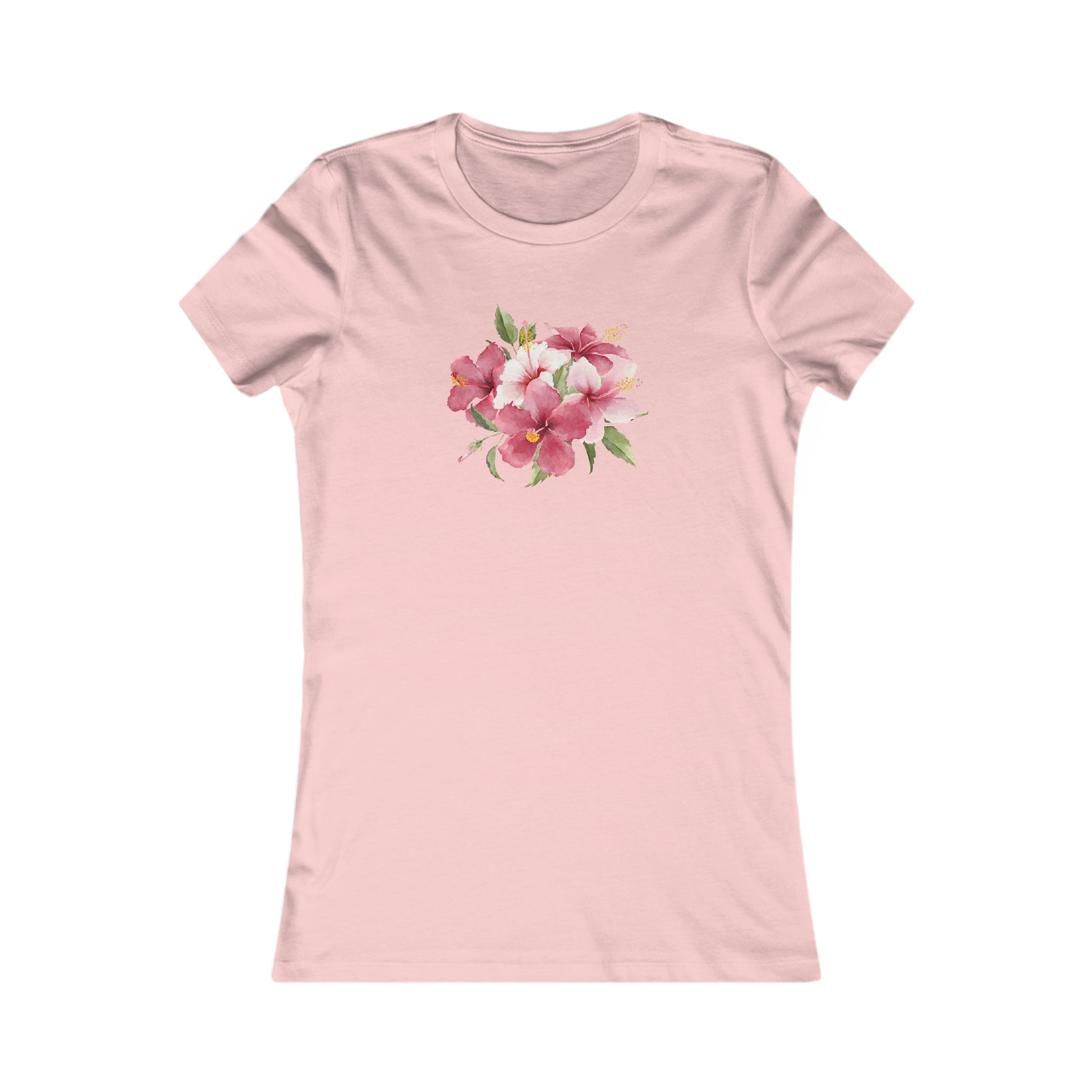 Flat front view of the pink t-shirt
