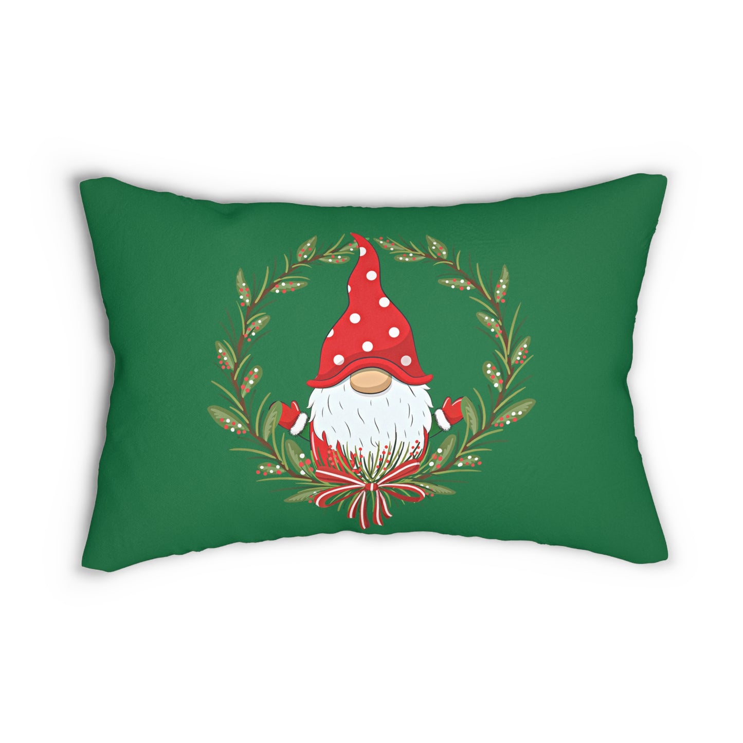 Holiday Gnome Lumbar Pillow: Green; 20" x 14"; Polyester