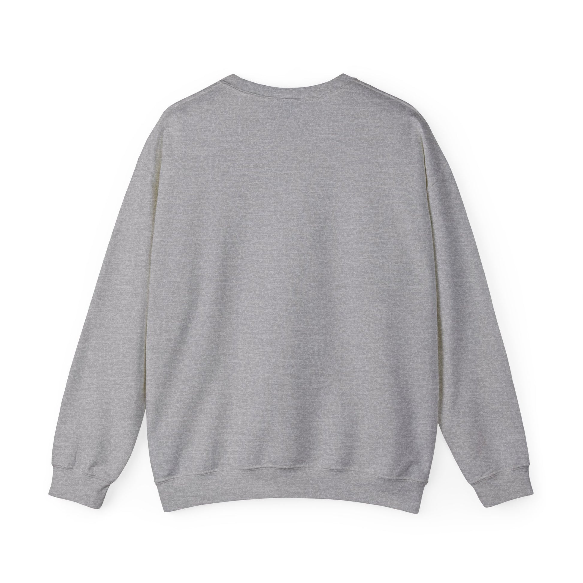 The Unisex Crewneck Sweatshirt: Courage is Contagious | Protest by Printify is shown from the back in plain light gray, featuring long sleeves with ribbed cuffs and hem for timeless inspirational style.