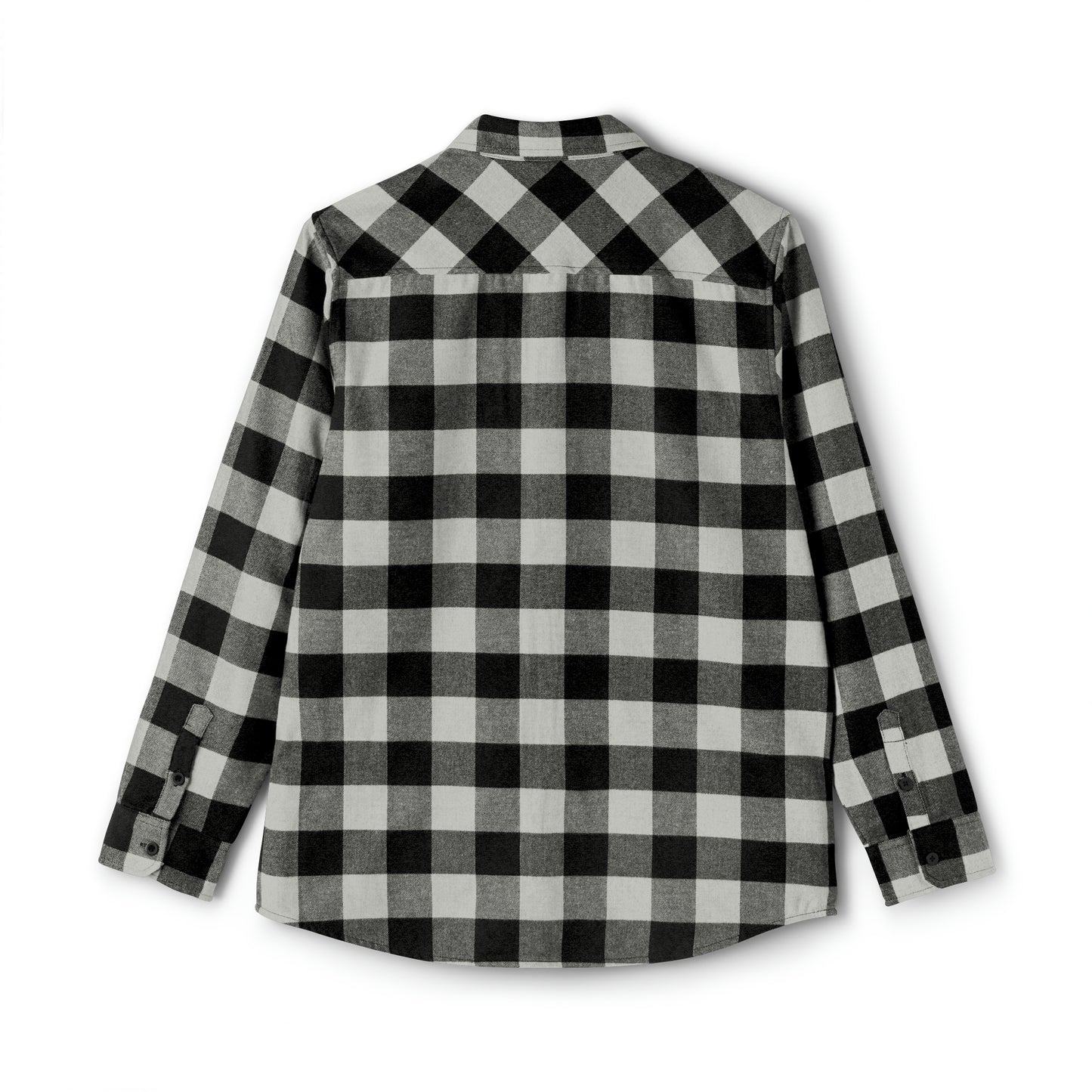 A black and white checkered Unisex Flannel Shirt from Printify on a white background.