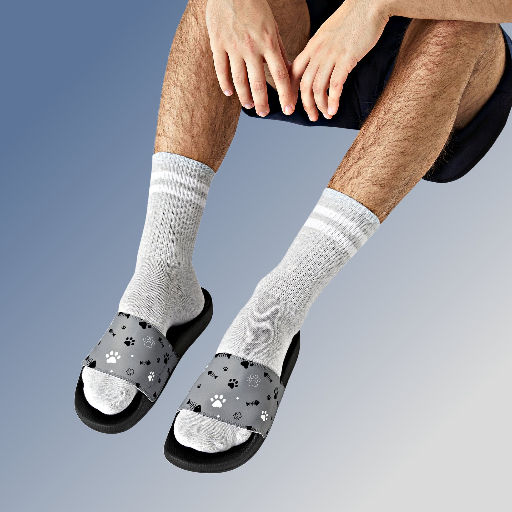 Mock up of the sandals being worn by a man 