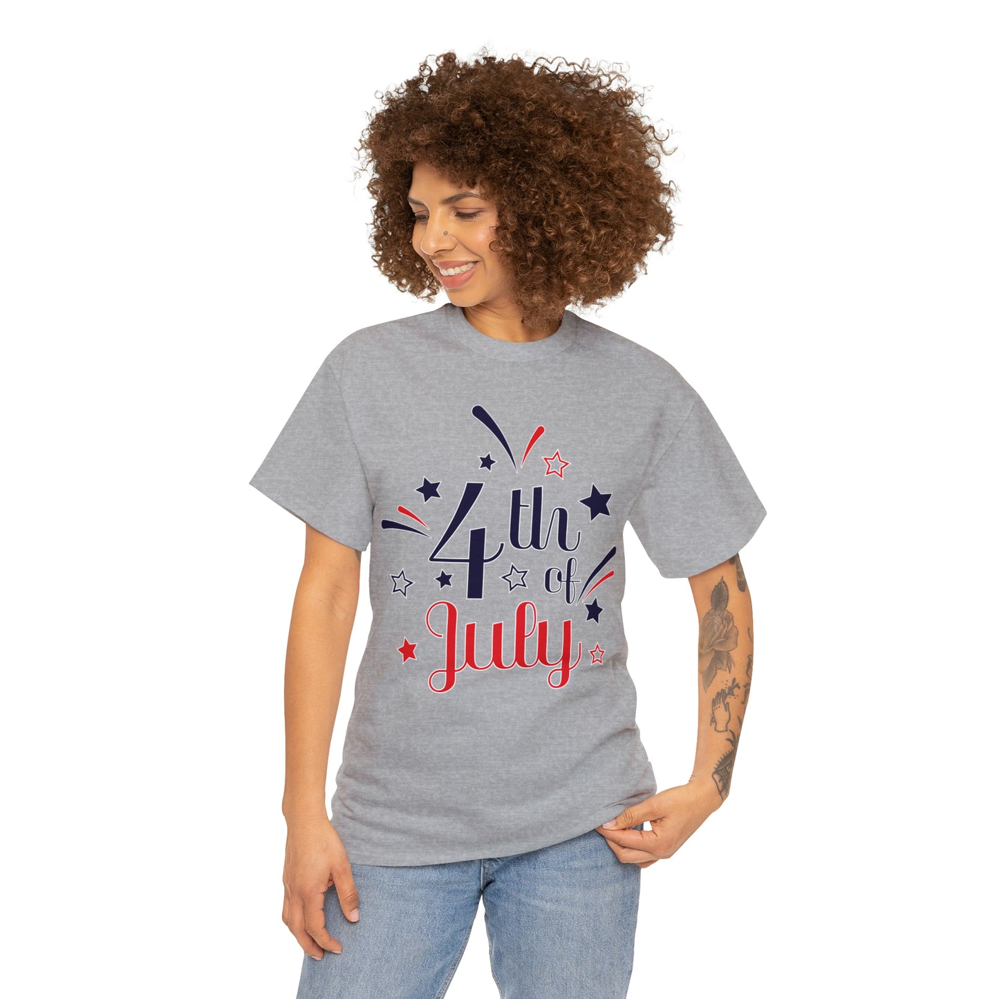 Mock up of the Sport Grey t-shirt worn by slim brown-haired woman