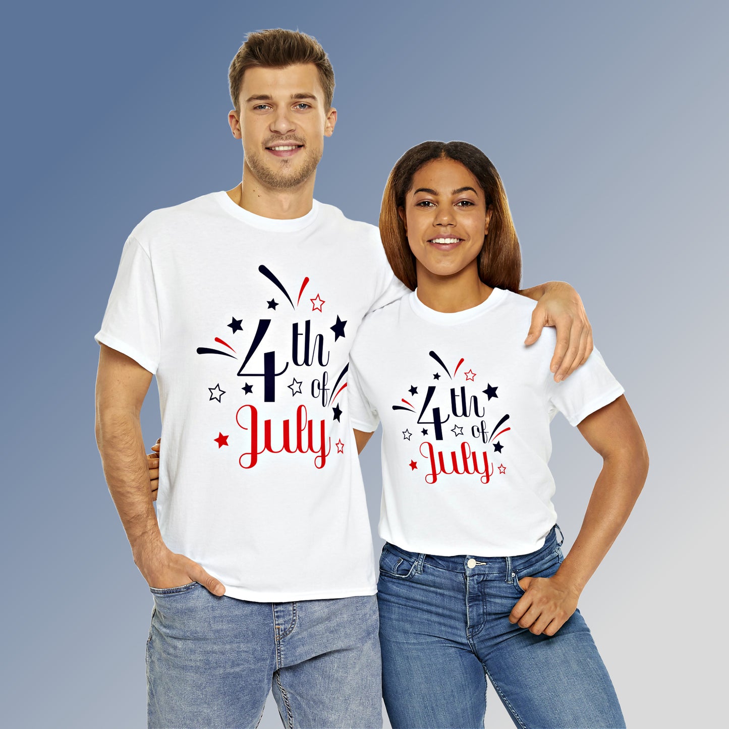 Mock up of a man and a woman wearing the White t-shirt