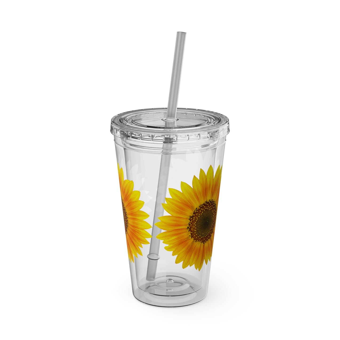 A Golden Sunflower Tumbler from Printify: 16 oz.; With straw & lid; Acrylic.