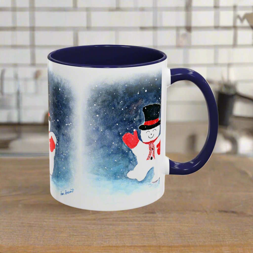 Festive Snowman Mug: 2 sizes; Ceramic; Winter Holiday Drinkware