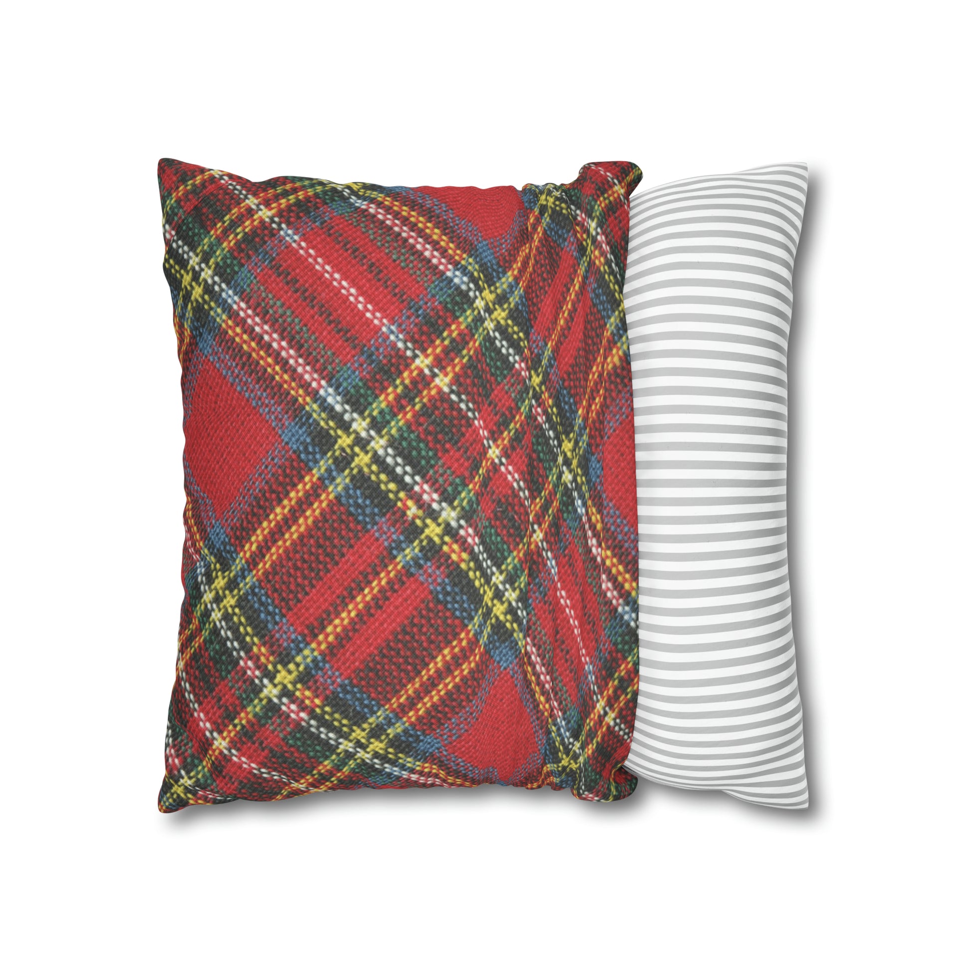 An American made, Printify red-plaid pillow case with an easy-care design.