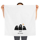 Mock up of the towel being held by two hands displaying the front side of it