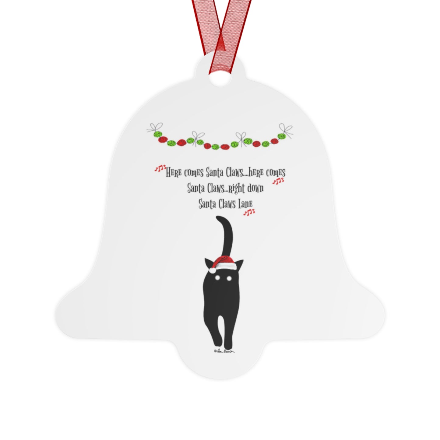 Santa-Claus Holiday Ornament: 4 shapes; Metal; Red ribbon