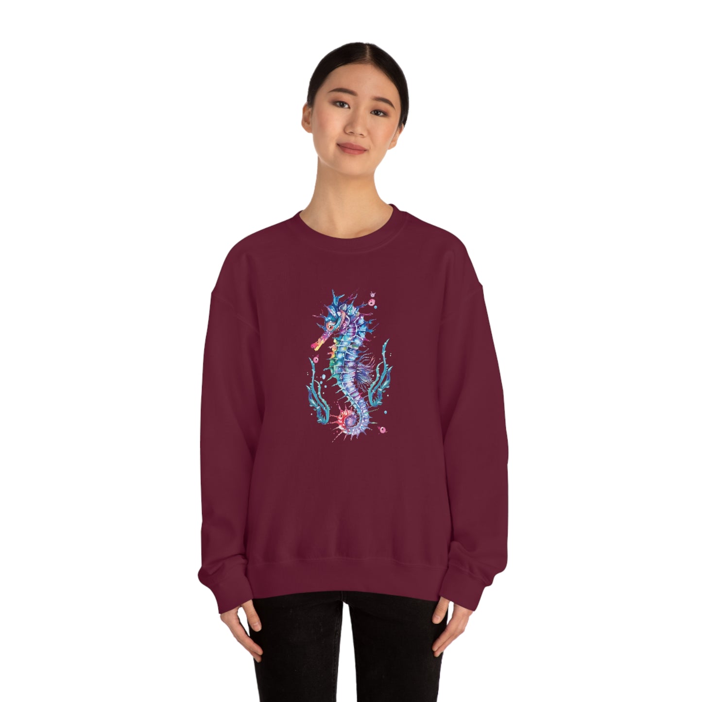 Mock up of a slim woman wearing the Maroon shirt