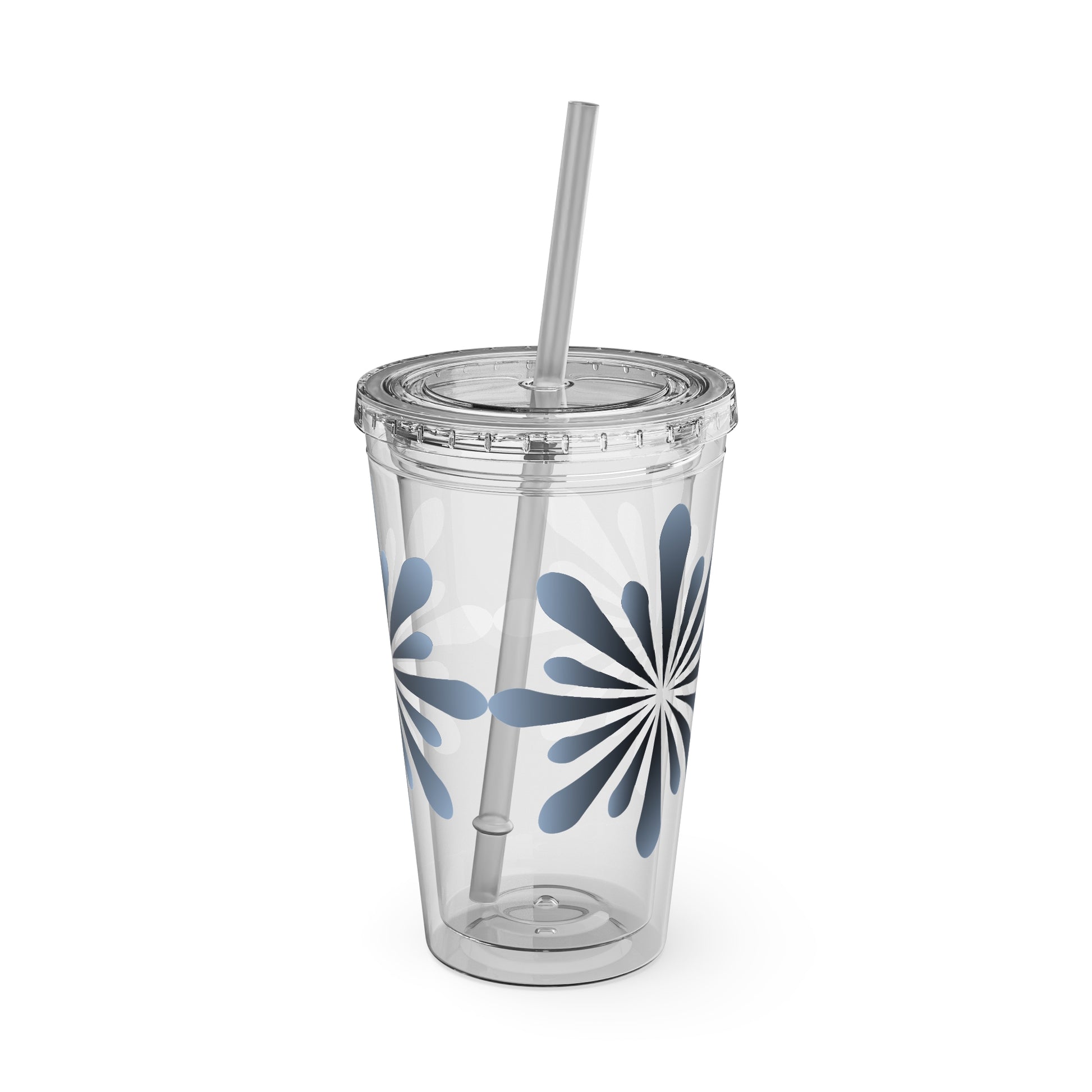 A clear crack-resistant Blue Star-burst Tumbler; 16 oz.; With Straw & Lid; Acrylic with a straw by Printify.