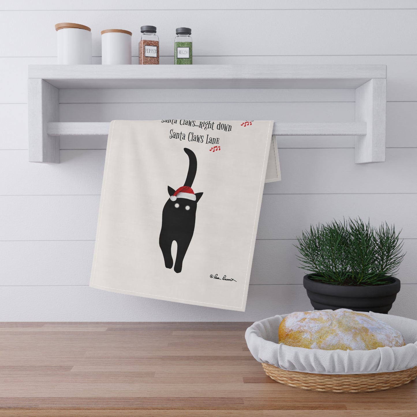 Festive Cat-Themed Kitchen Towels: 18" x 30"; Holiday Gift