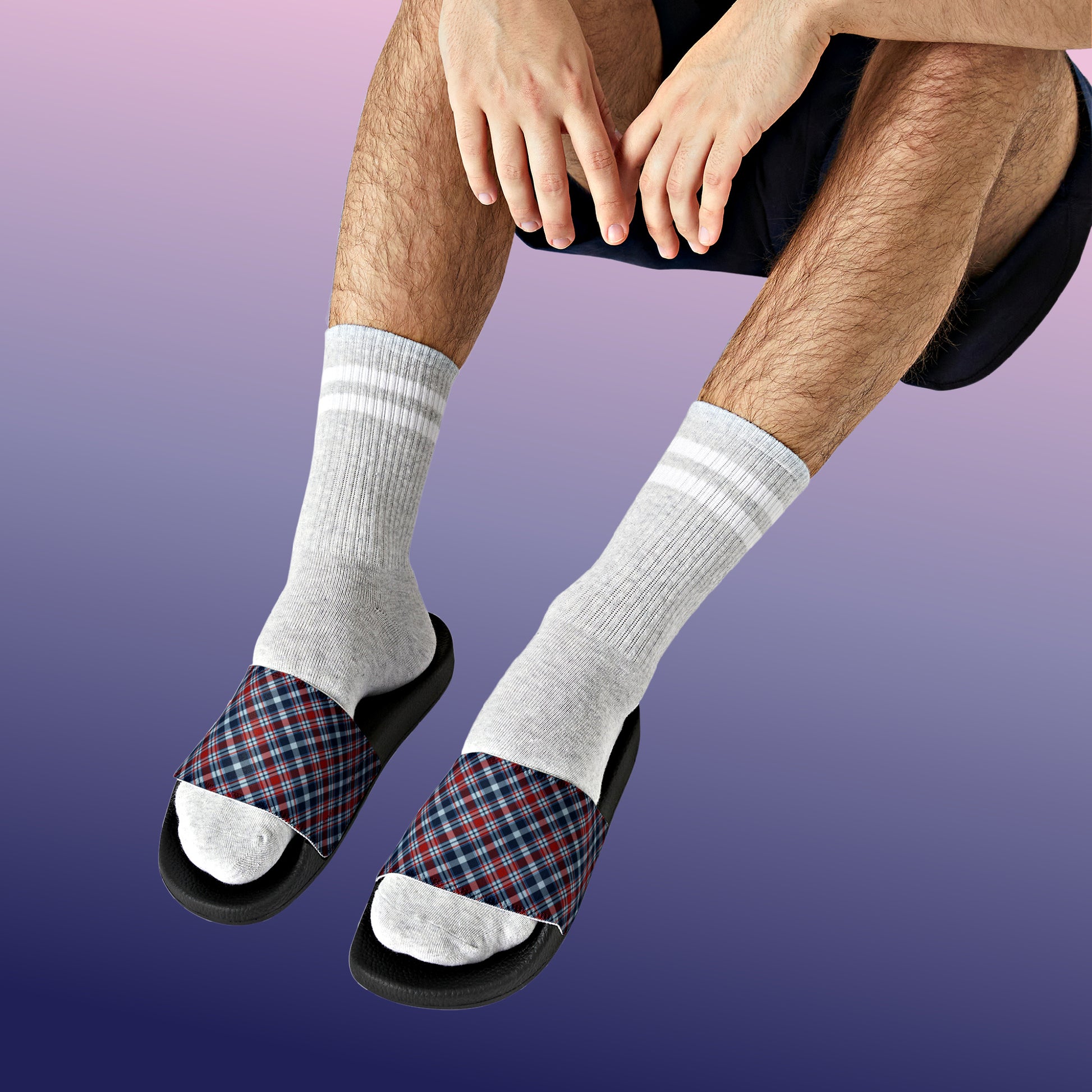 Mock up of a man wearing socks and our sandals