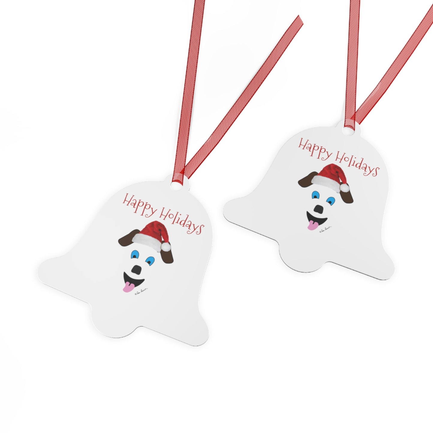 Santa Dog Ornament: 3 shapes; Metal; Red hanging ribbon