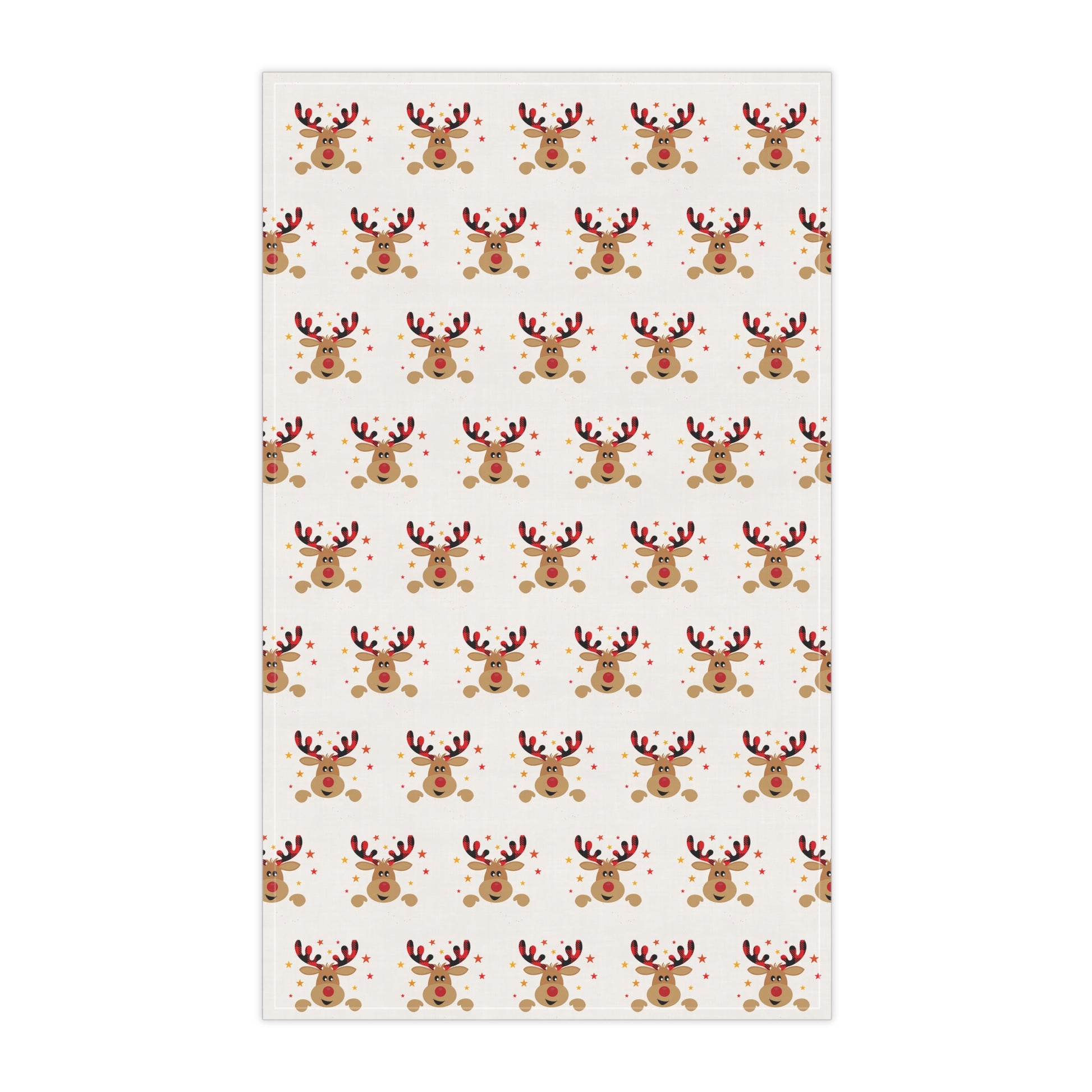 This delightful design features cartoon reindeer heads with antlers and red noses set against a white background, making it ideal for infusing your Festive Reindeer Tea Towels from Printify with a whimsical touch. These tea towels are perfect for spreading holiday cheer throughout your kitchen during the festive season.