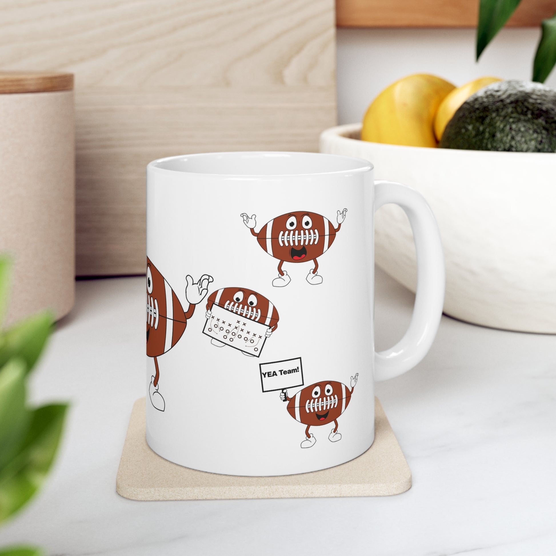 Mock up of the right side of mug as seen on a kitchen counter