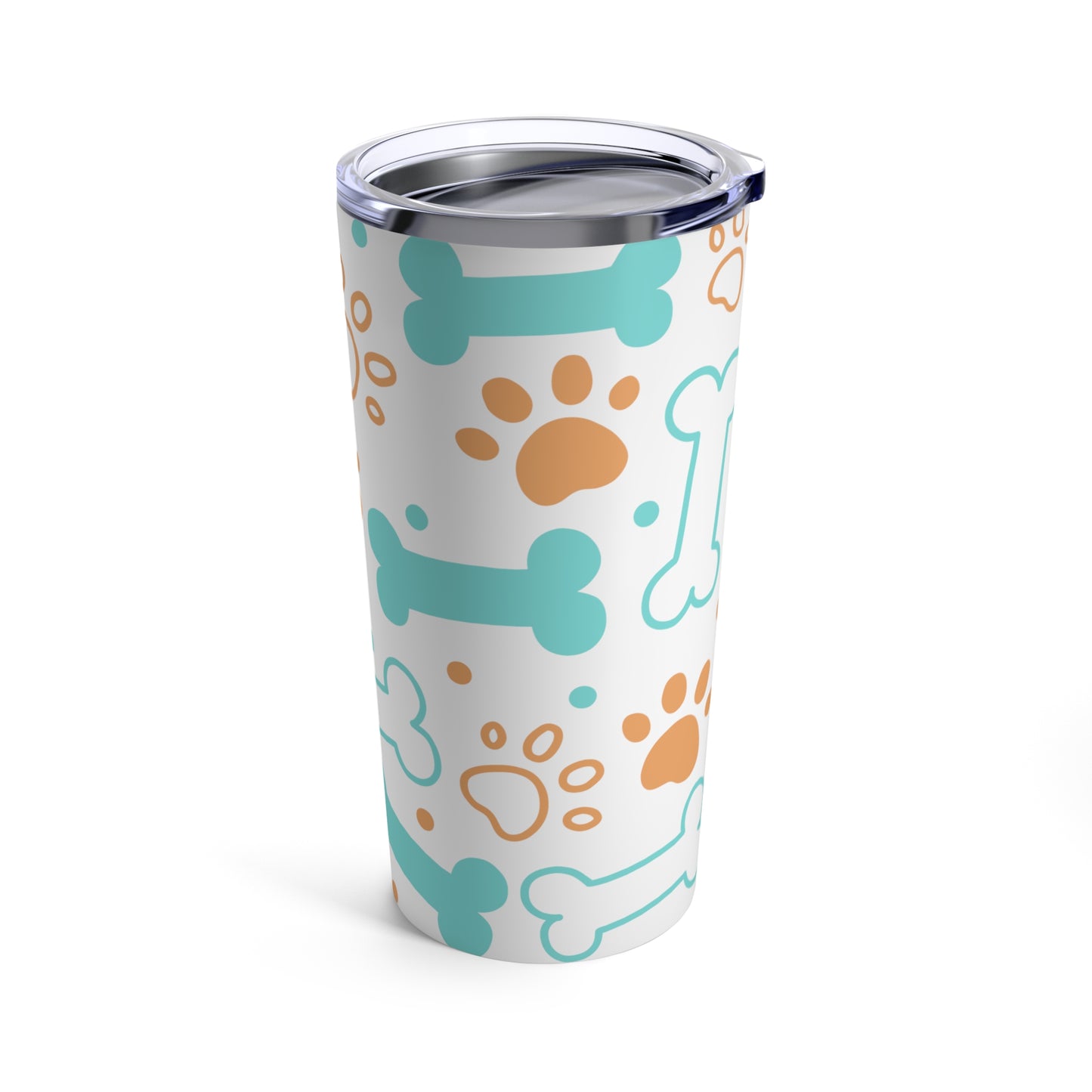 A Dog Lover Tumbler by Printify: 20 oz. Stainless steel; Insulated with paw prints and dog paws on it, perfect for any dog lover.