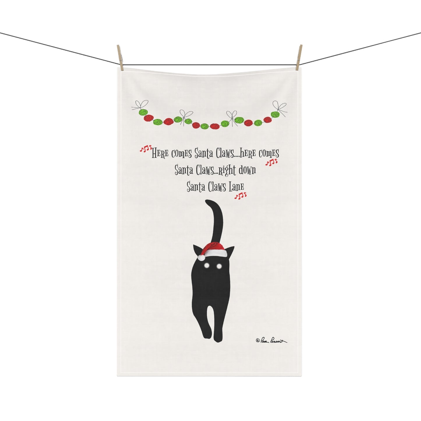 Festive Cat-Themed Kitchen Towels: 18" x 30"; Holiday Gift