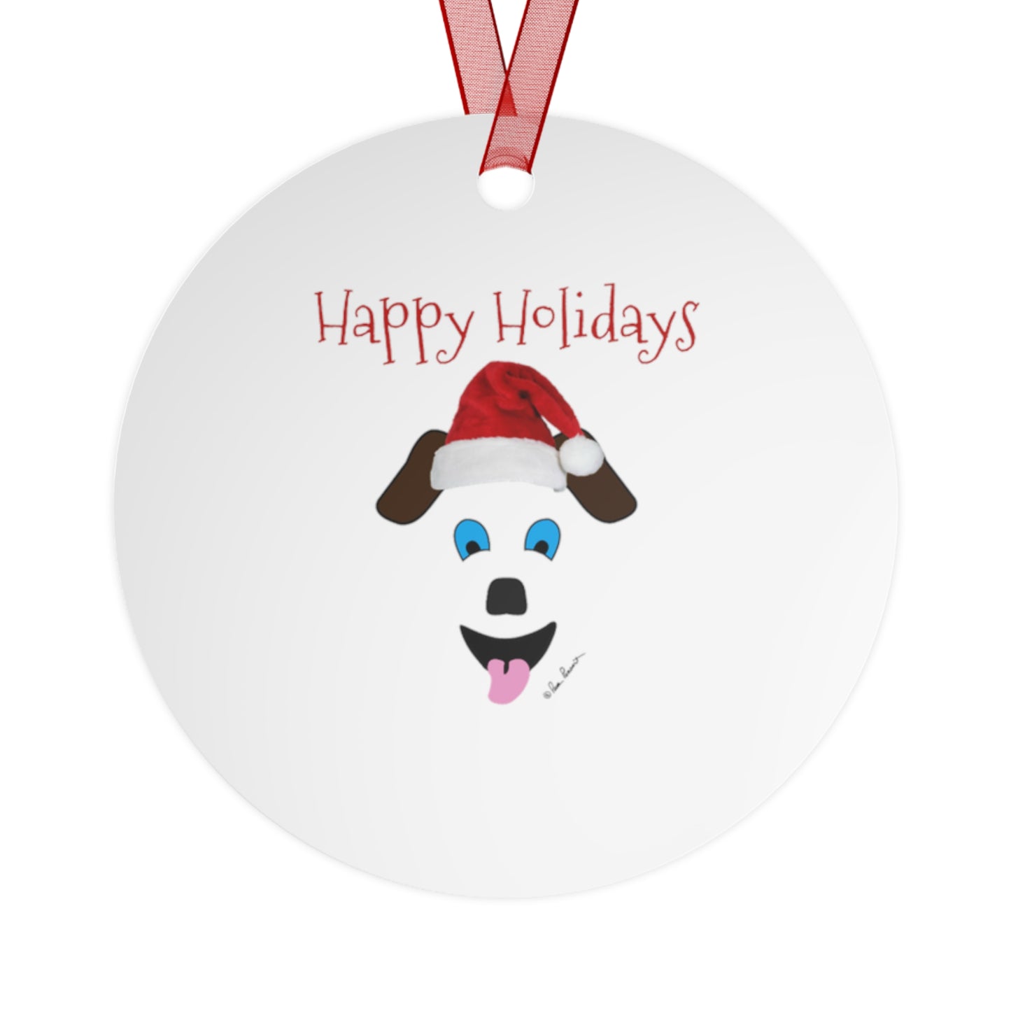 Santa Dog Ornament: 3 shapes; Metal; Red hanging ribbon