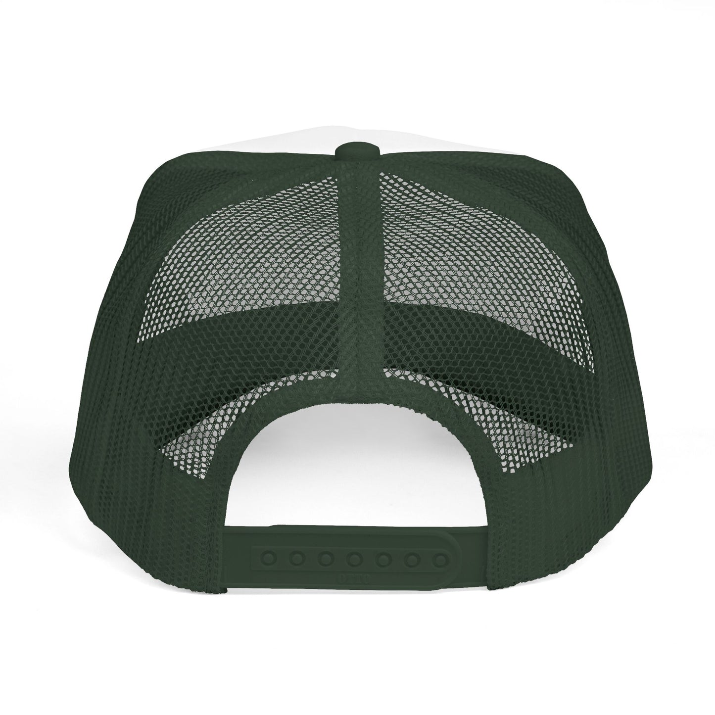 The Printify Vintage Trucker Hat: Courage is Contagious Logo features a dark green mesh back and adjustable snapback closure, offering vintage style and breathable comfort.