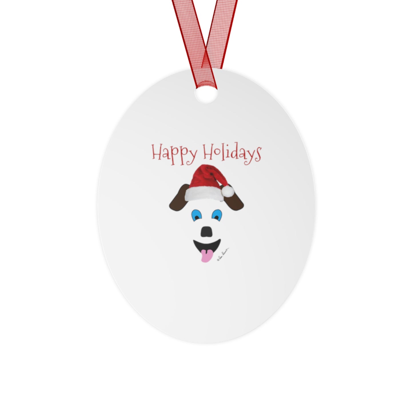 Santa Dog Ornament: 3 shapes; Metal; Red hanging ribbon