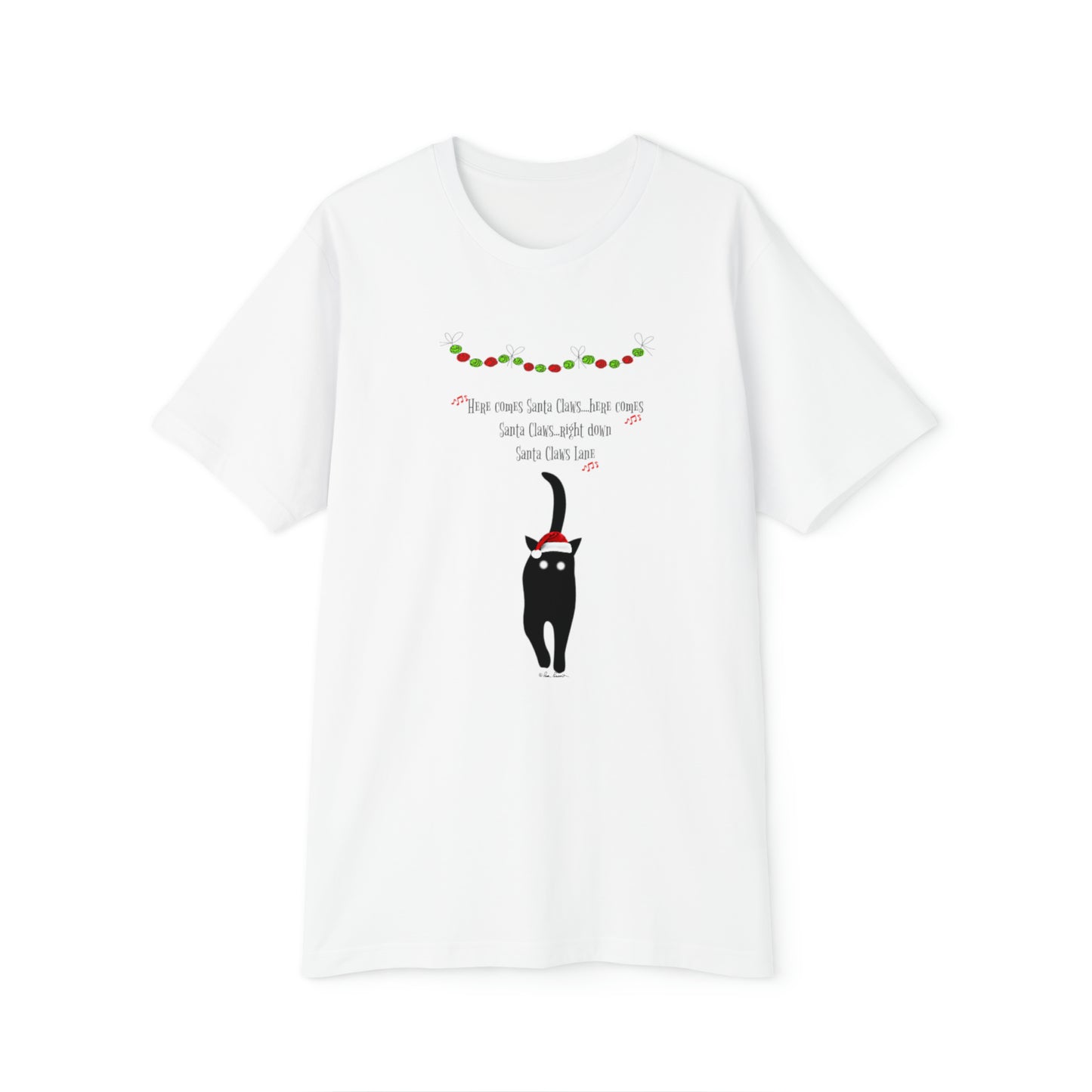 A white 100% cotton Women's Matching-Family Pajama-Set with a Santa Claws design on it from Printify.