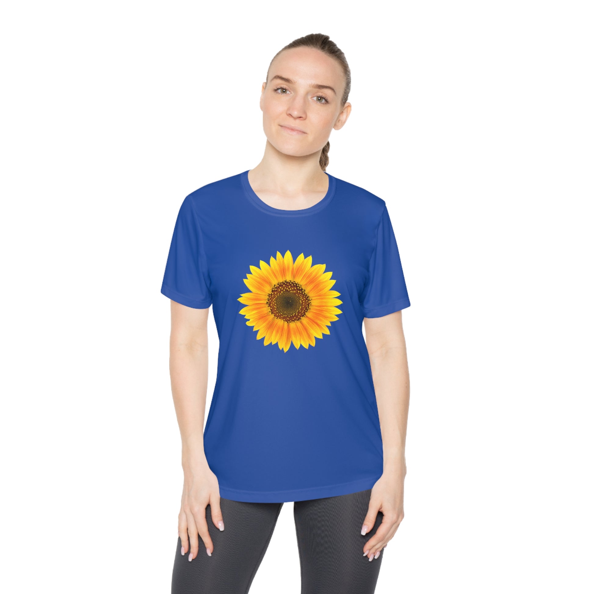Mock up of a woman wearing the True Royal shirt