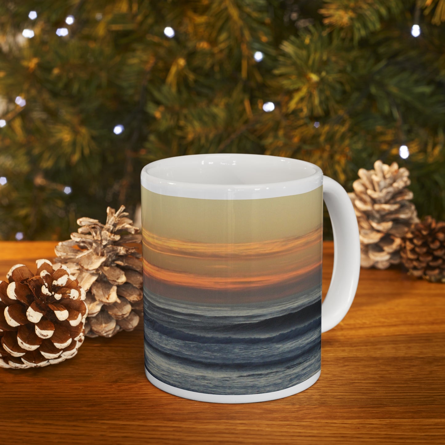 Mock up of the mug on a wooden surface