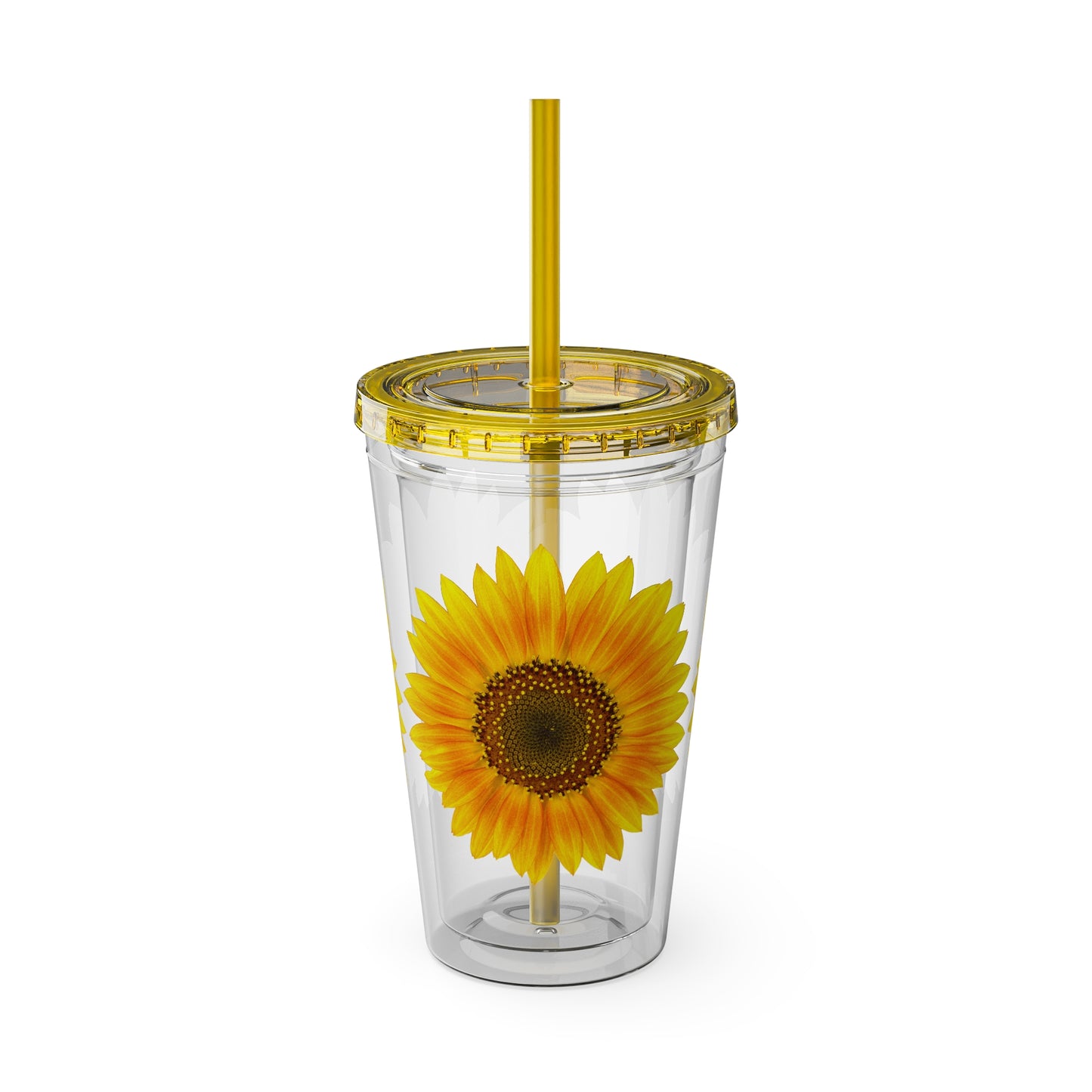 A Golden Sunflower Tumbler by Printify: 16 oz.; With straw & lid; Acrylic