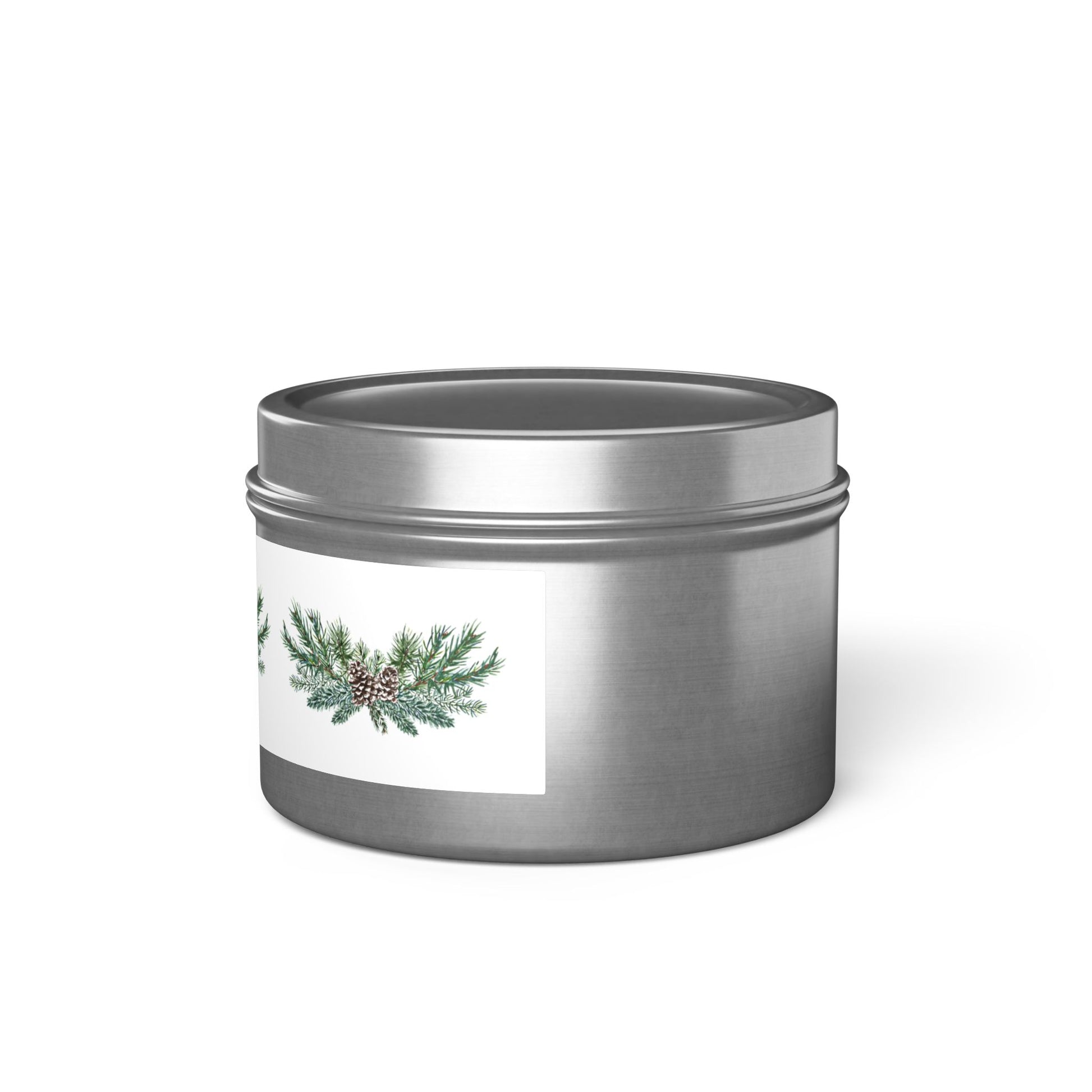 Our eco-friendly candles are contained in a silver metal tin adorned with a label that showcases a pine branch and pine cones, infusing your space with a calming evergreen scent. The Holiday-Inspired Pinecone Tin-Candle by Printify, available in a 4 oz size, is ideal for bringing warmth to your celebrations.