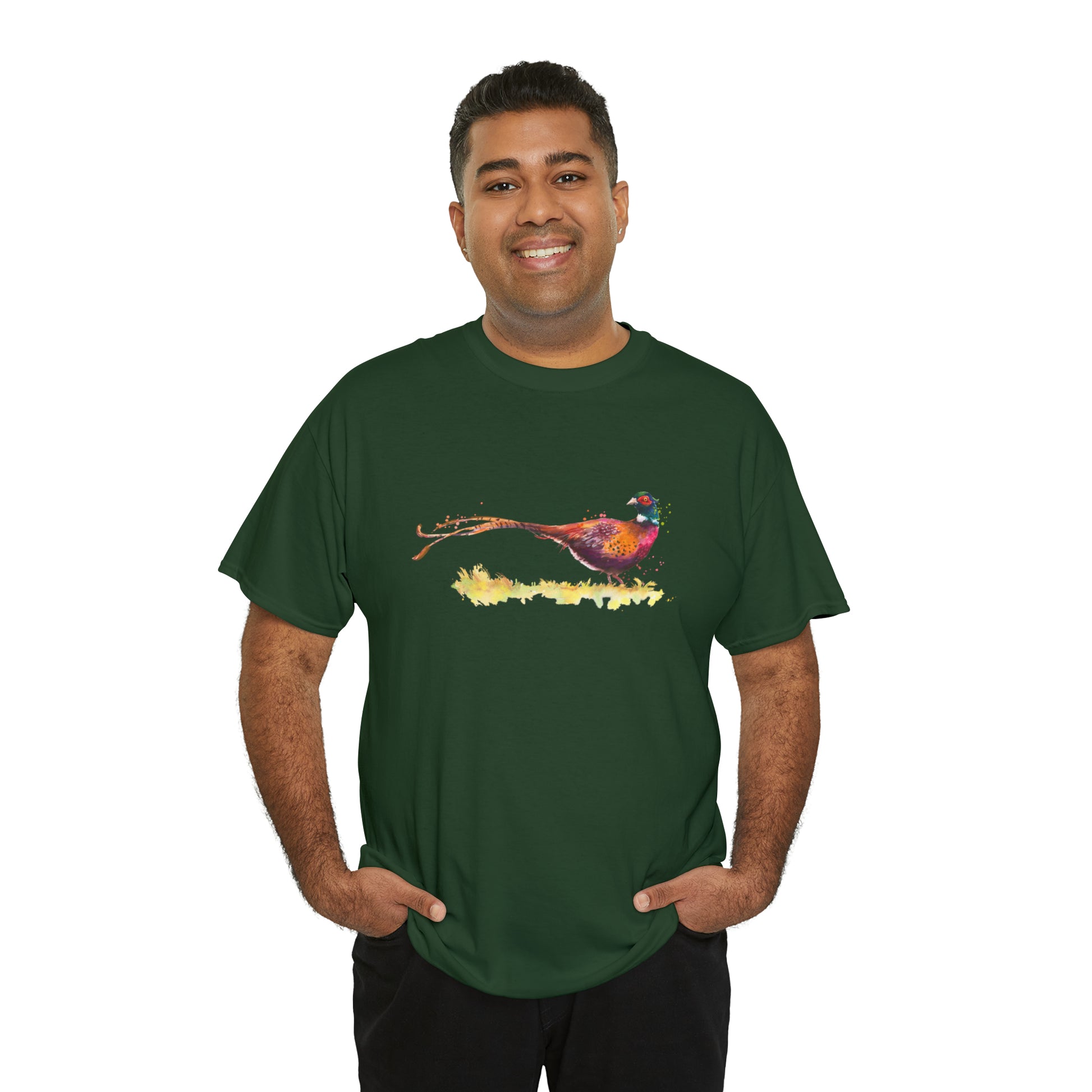 Mock up of a large man wearing the Forest Green shirt