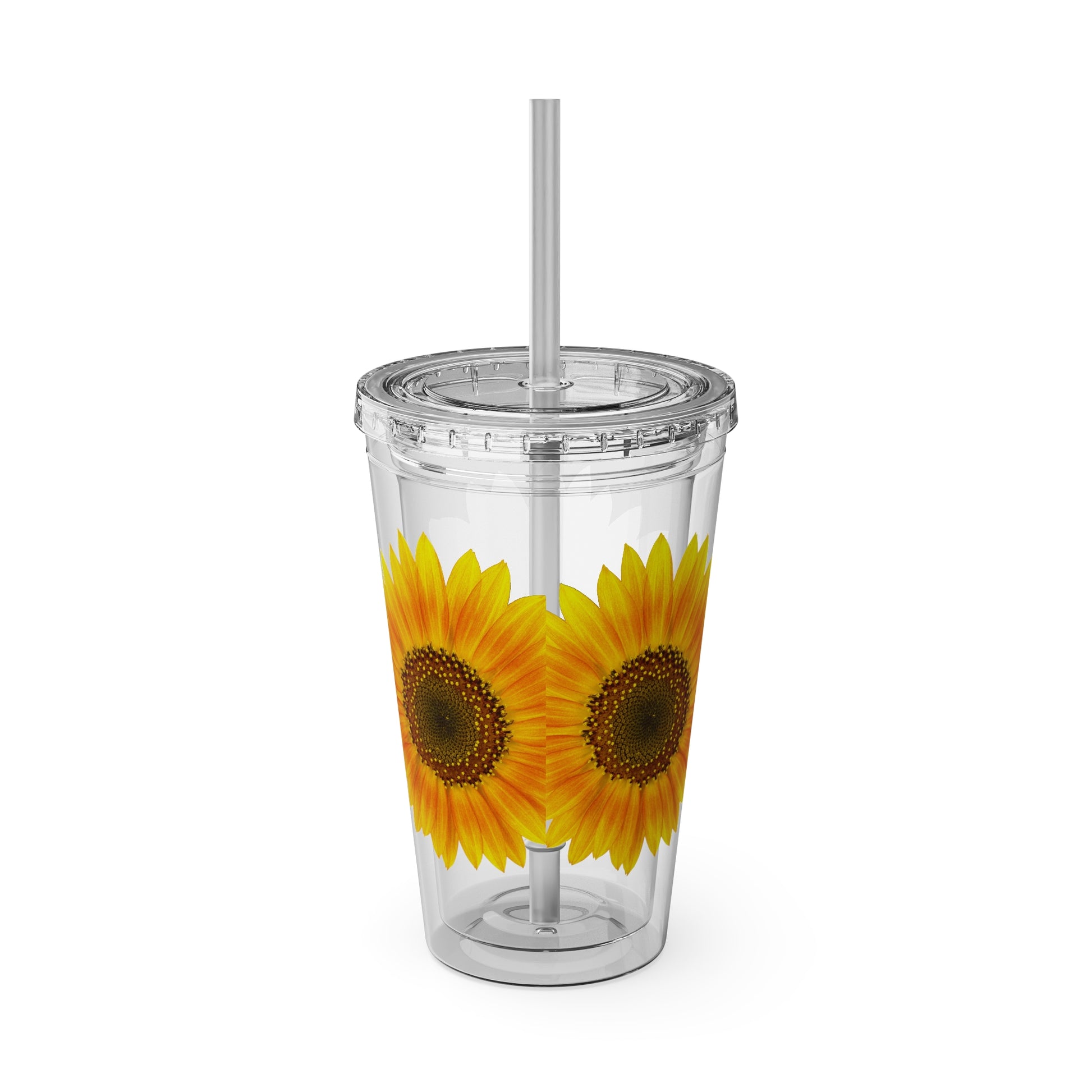A Golden Sunflower Tumbler: 16 oz.; With straw & lid; Acrylic, BPA-free from Printify.