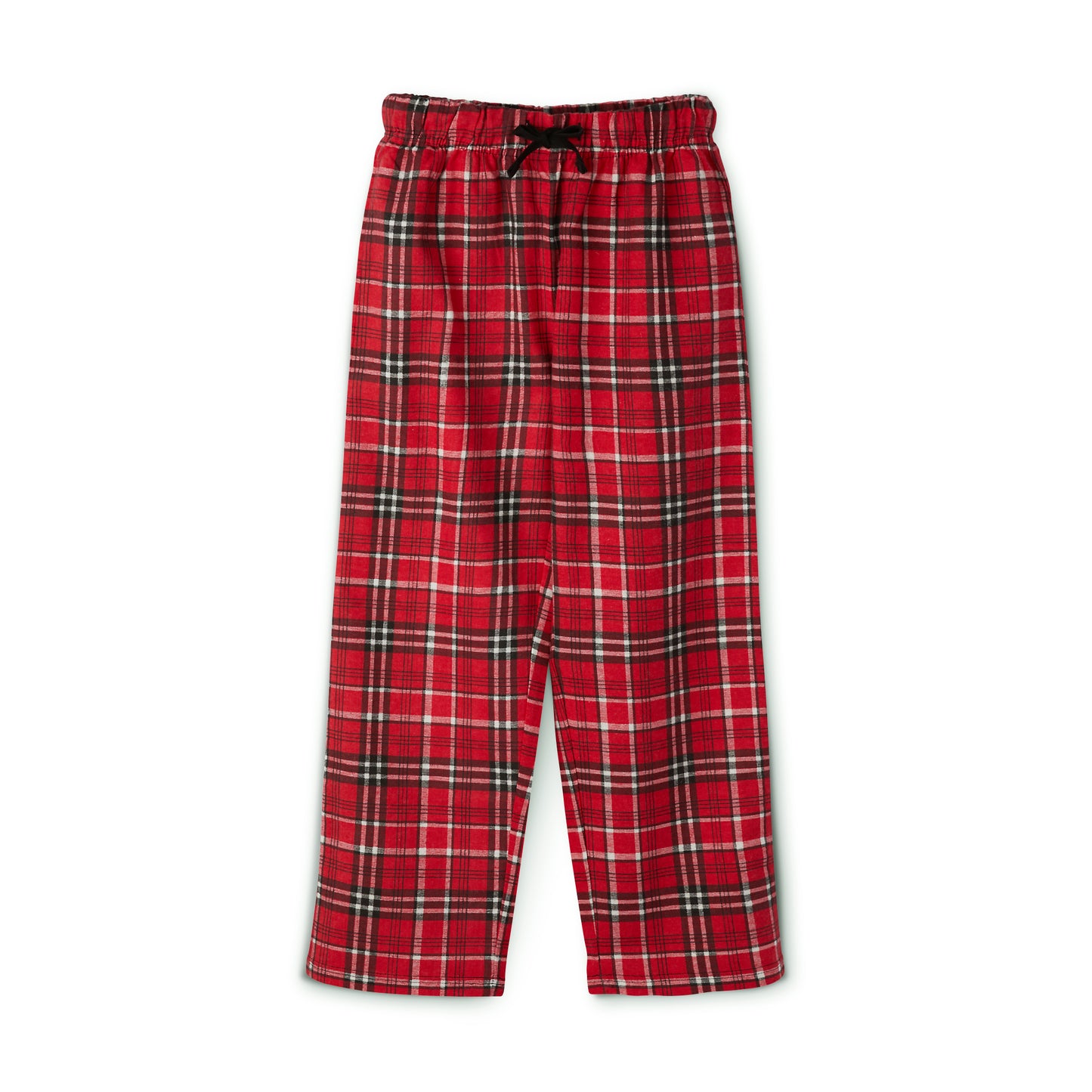 Printify Unisex Youth Holiday Pajamas in red and black plaid, made from 100% cotton.