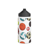Sports-Fan Water Bottle: 3 sizes; Stainless Steel; W/straw