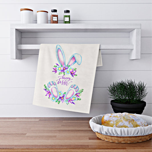 Cute Easter Kitchen Towel hanging from a towel bar