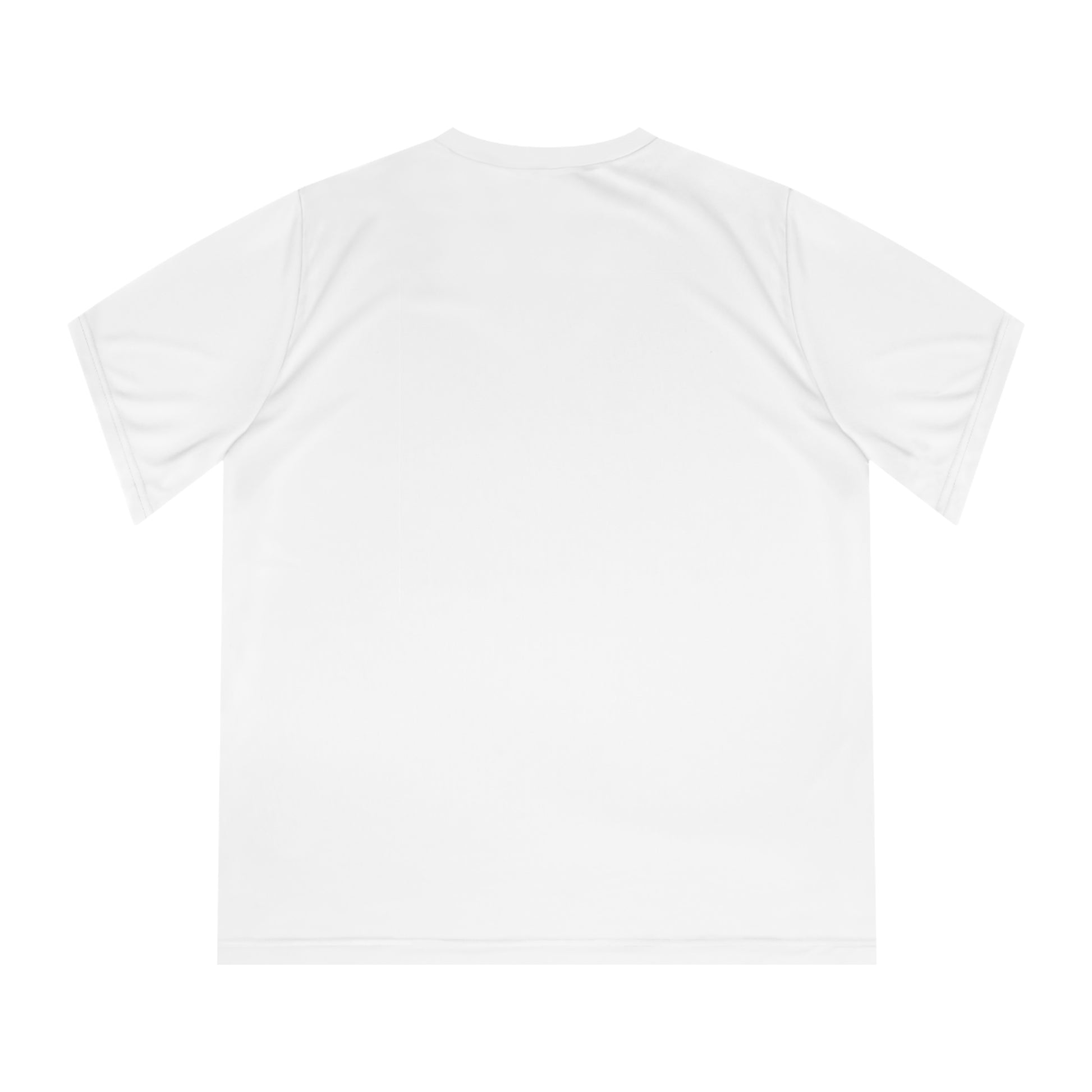 Back view of a plain white short-sleeved Women's Kindness-Is-Cool V-neck T-shirt by Printify, made from moisture-wicking polyester and offering UV 40+ protection on a white background.