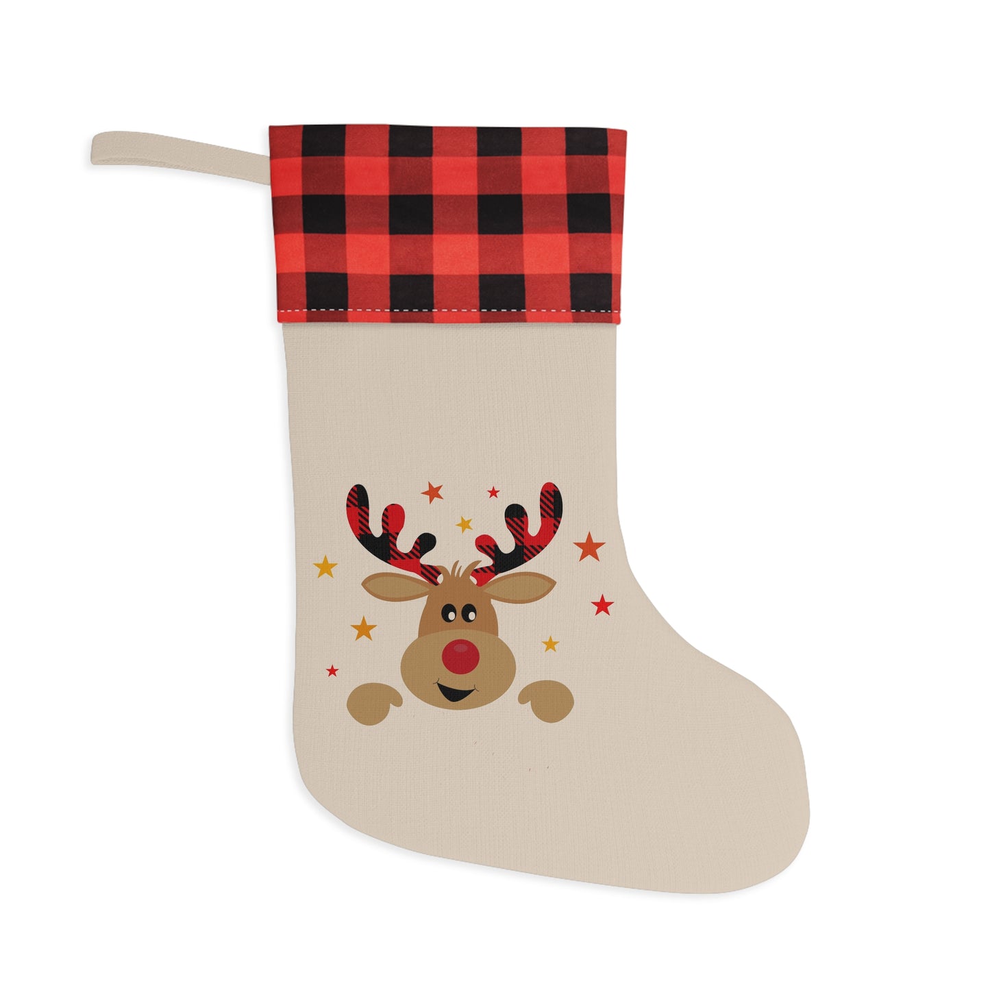 A Printify Reindeer Christmas Stocking: One size; burlap; Hanging loop