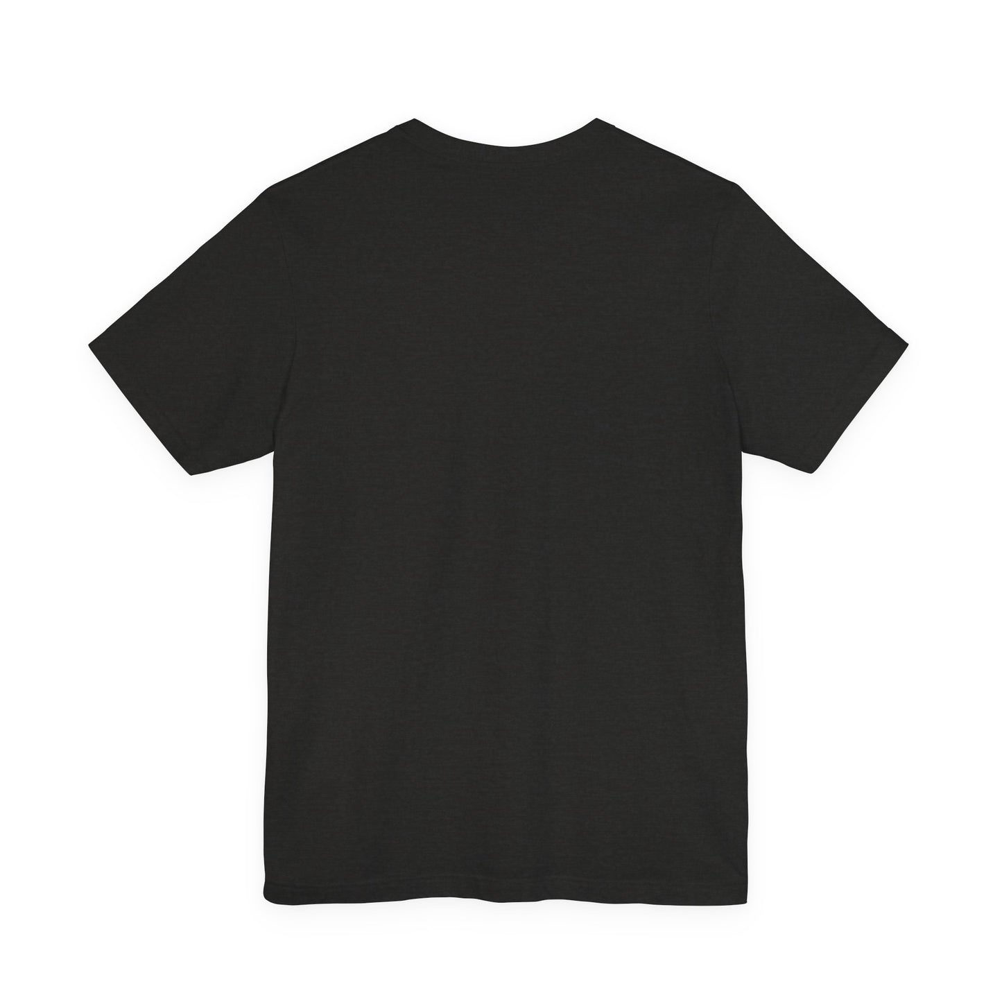 The Courage Is Contagious T-shirt: Unisex by Printify, a lightweight black cotton shirt, is shown laid flat with the back side up against a white background—ideal for everyday wear.