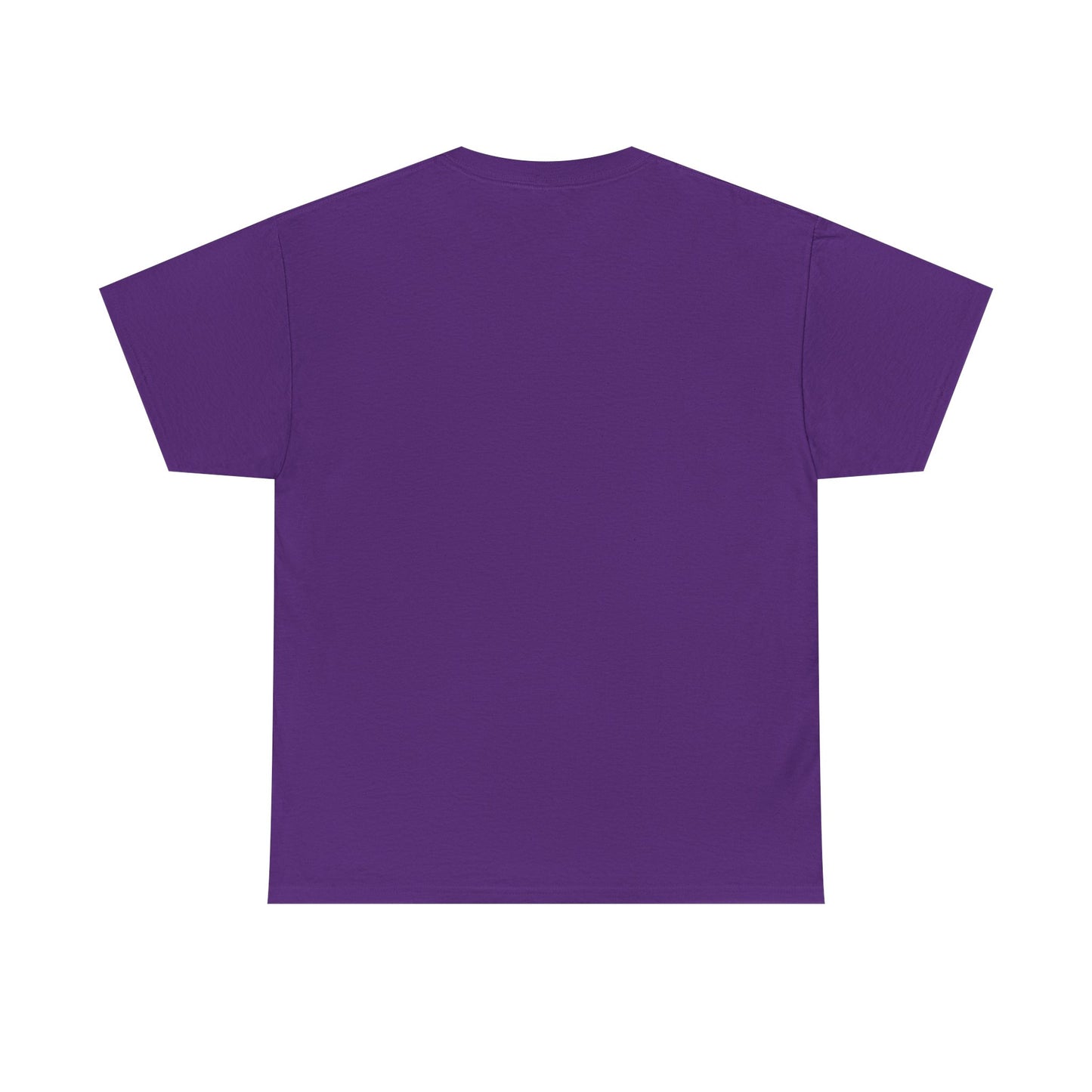 The Printify Black Cat Halloween T-shirt in purple cotton is shown flat with the back visible, ideal for spooky Halloween customizing or as a fun cat lover tee.