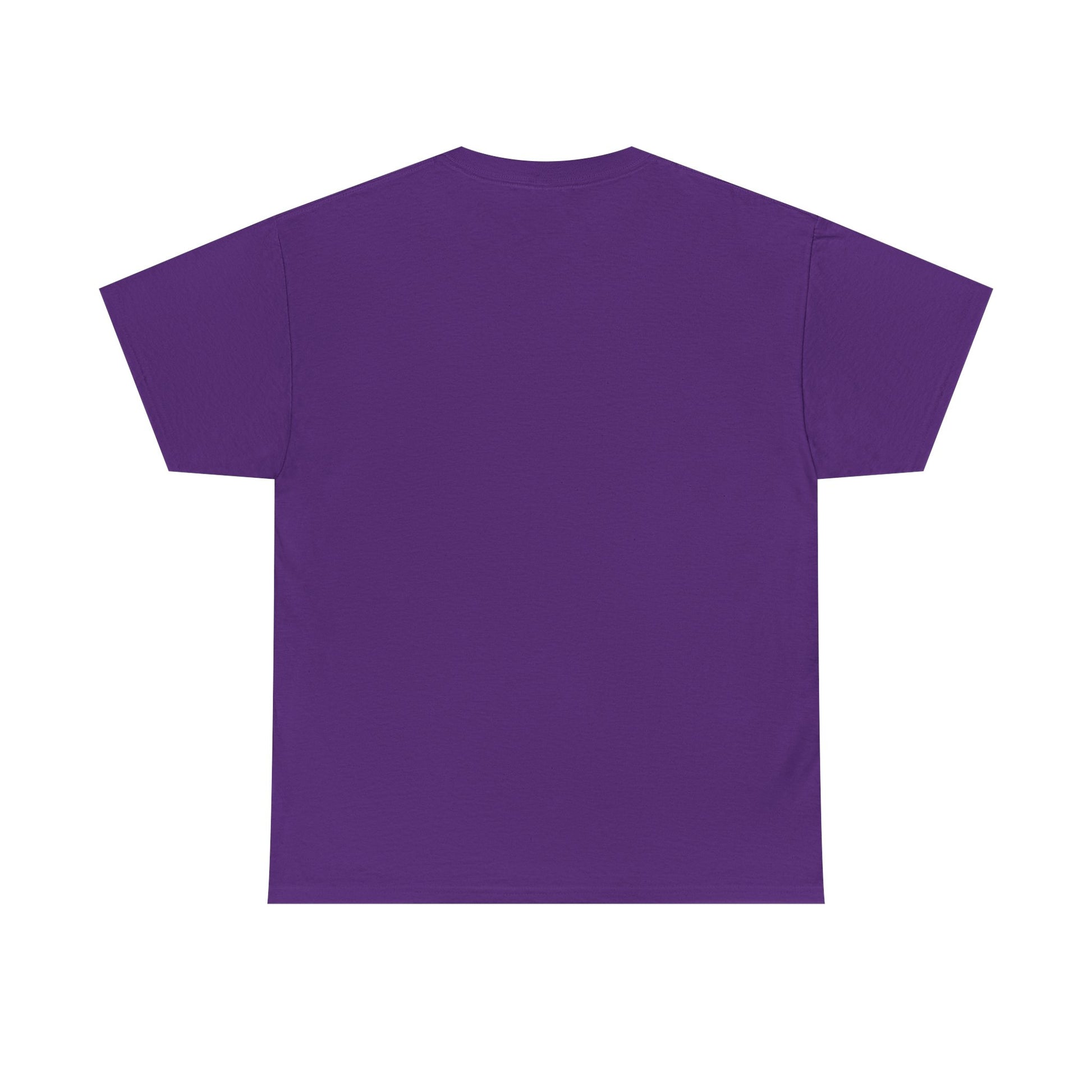 The Printify Black Cat Halloween T-shirt in purple cotton is shown flat with the back visible, ideal for spooky Halloween customizing or as a fun cat lover tee.