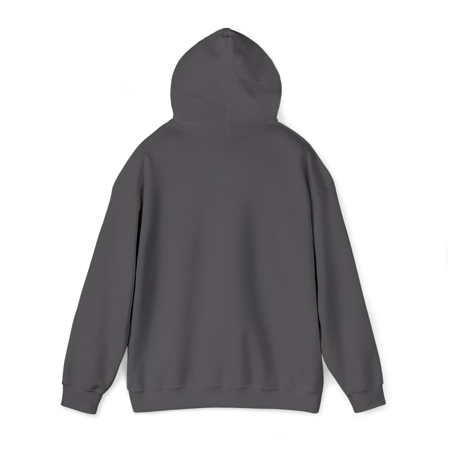 Hood up in back of Charcoal shirt