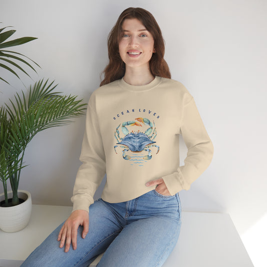 Mock up of a woman sitting on a surface while wearing the Sand shirt