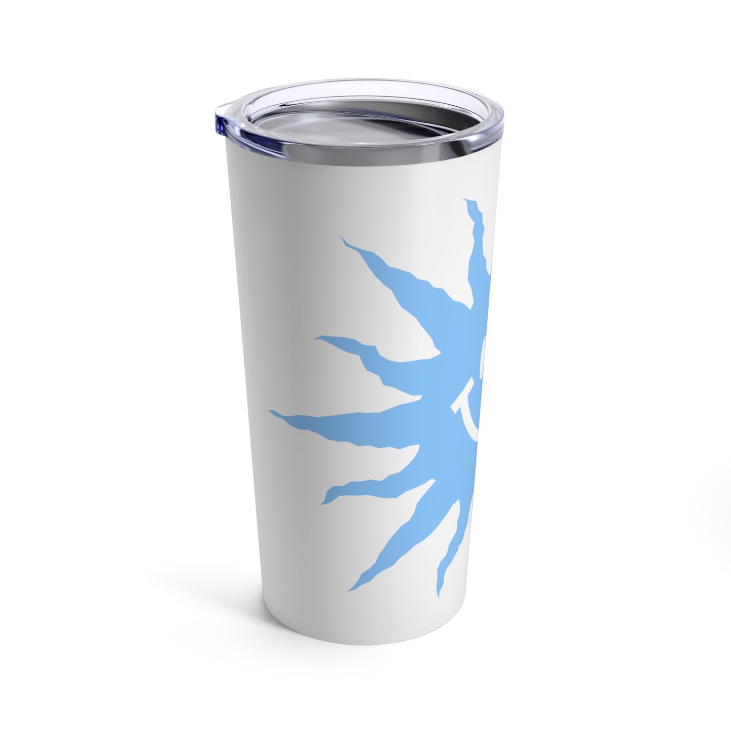 A Printify Blue Happy-Face Tumbler: 20 oz.; Stainless steel; Insulated
