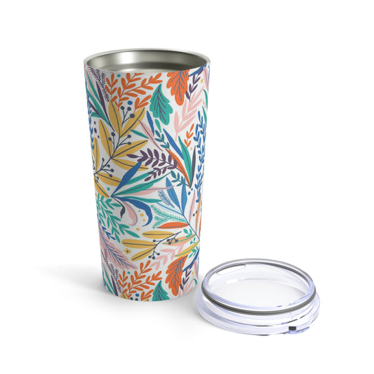 A colorful Printify insulated tumbler with a lid, dishwasher safe.