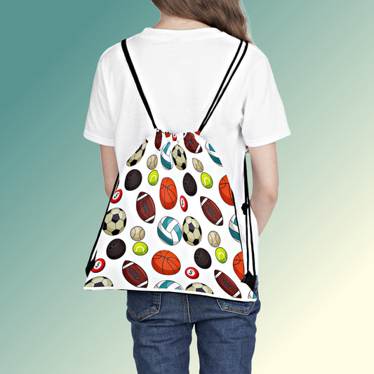 Mock up of a girl with our drawstring bag on her back
