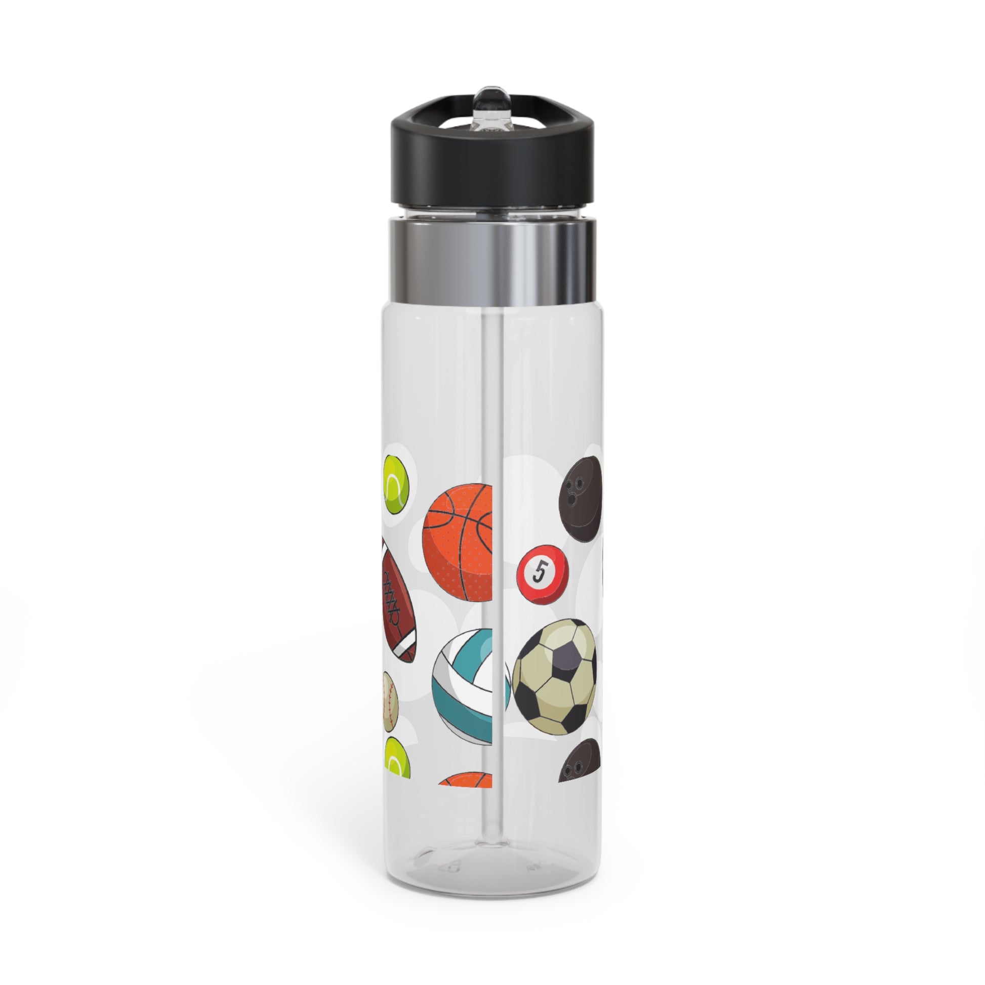 A Printify Sports Fan Water Bottle: 20 oz.; Unisex; Kensington Tritan™ with sports images on it.