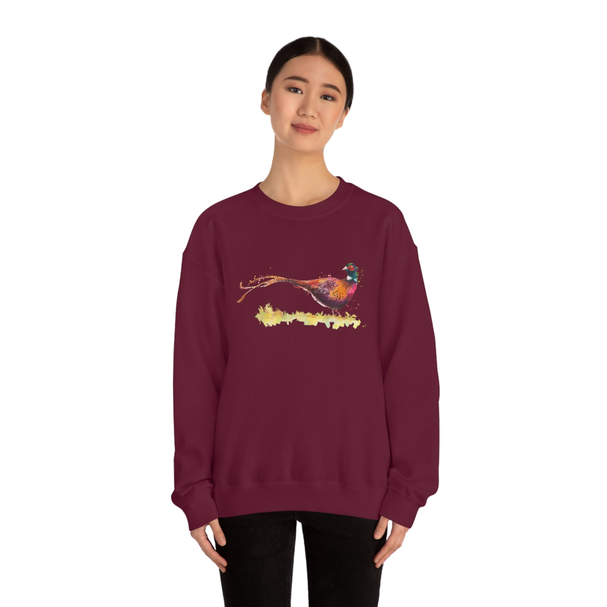 Mock up of a slender woman wearing the Maroon shirt